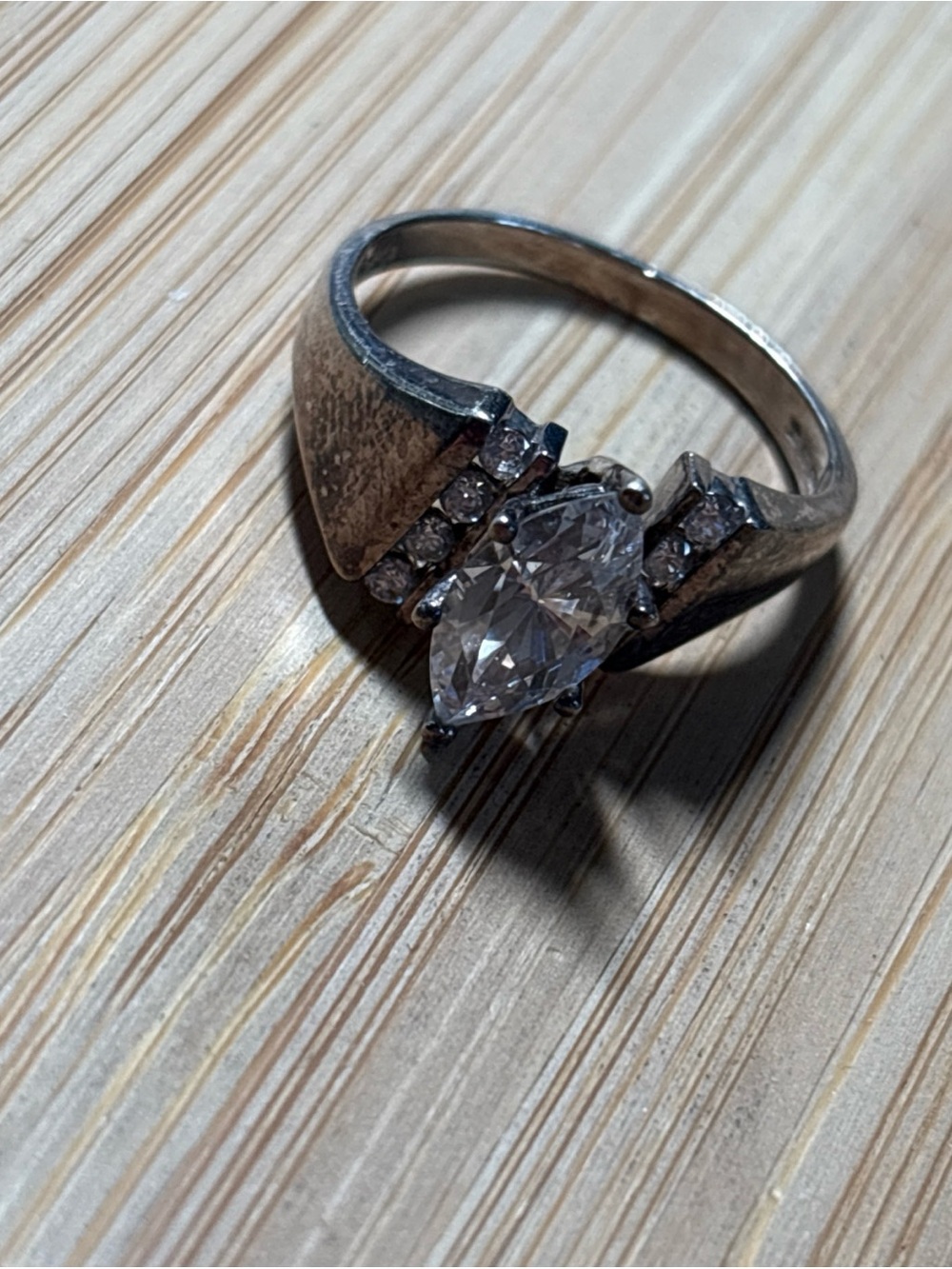DQ Designer CZ Marquise Sterling Silver Wedding Cocktail Ring Sz 10